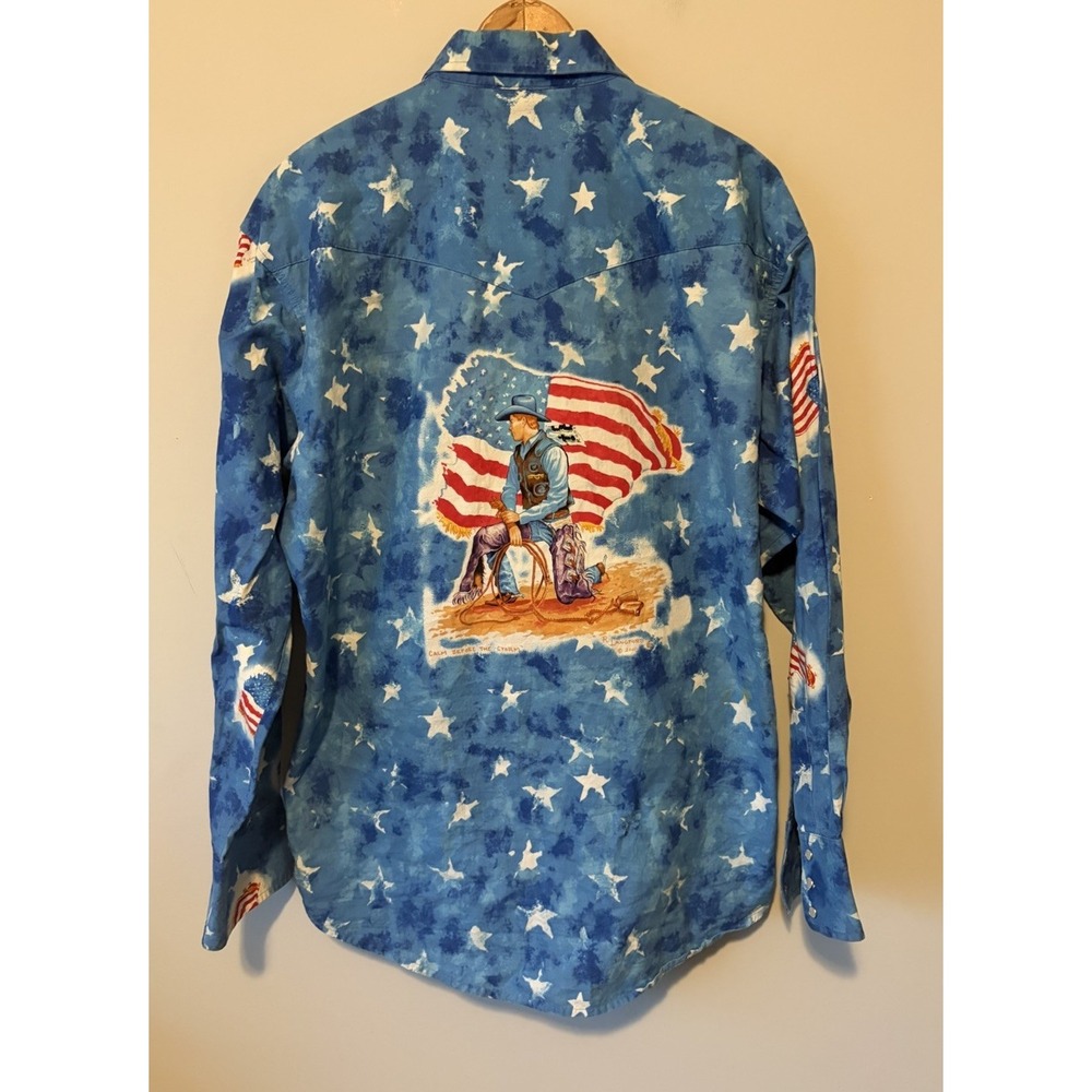 VTG Y2K Wrangler Mens Western Shirt Patriot USA Flag Pearl Snaps Cowboy Size LG